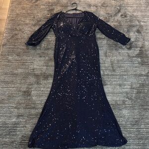 Elegant Navy Sequin Evening Gown